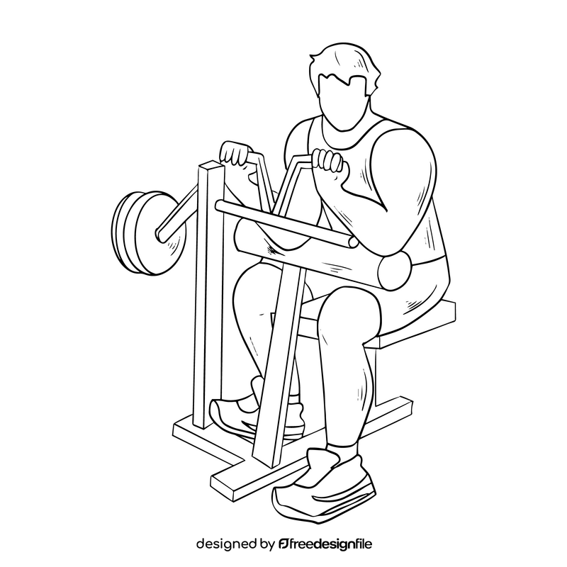 Man in gym drawing black and white clipart