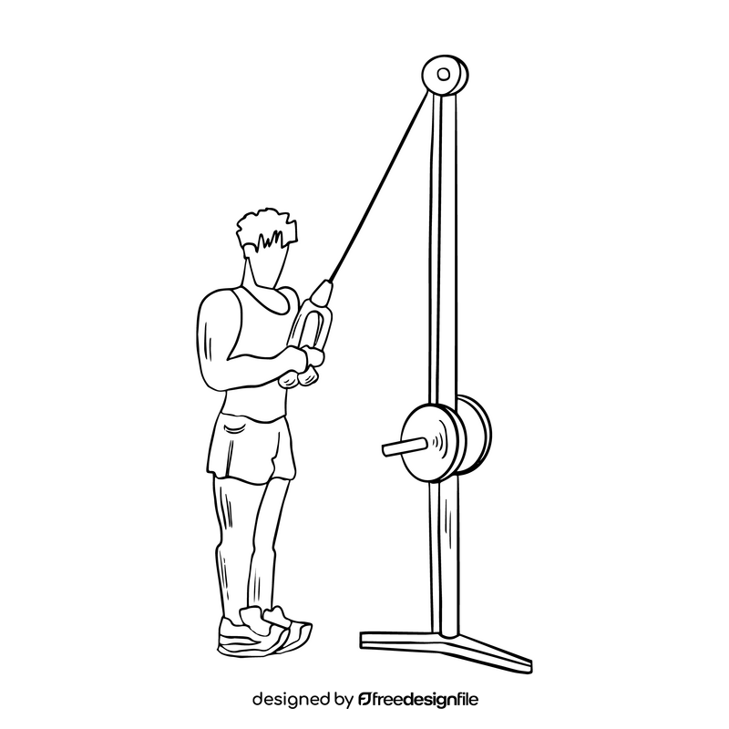 Man in gym cartoon black and white clipart