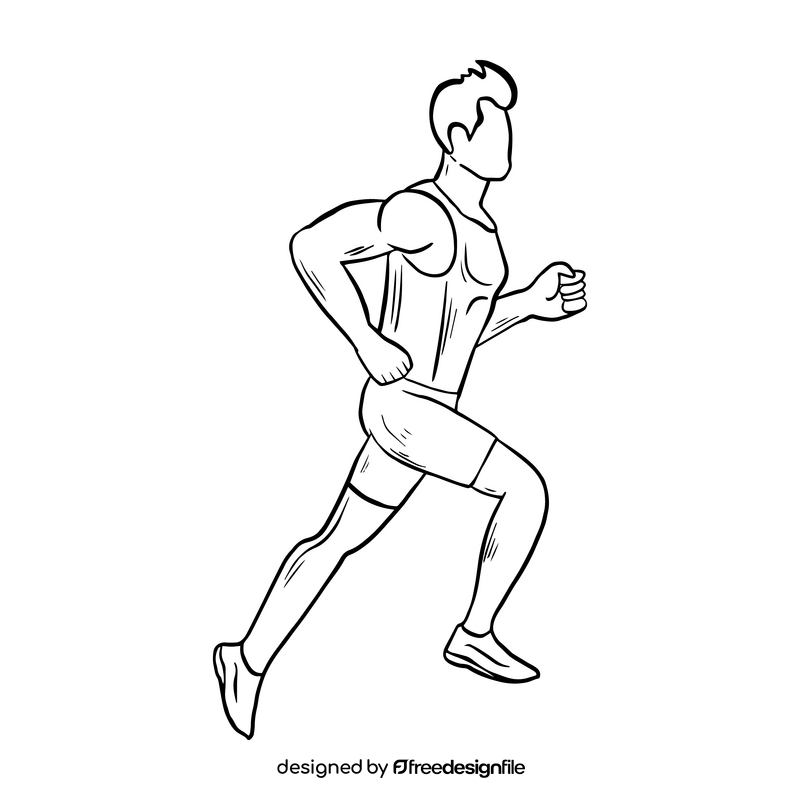 Man running cartoon black and white clipart