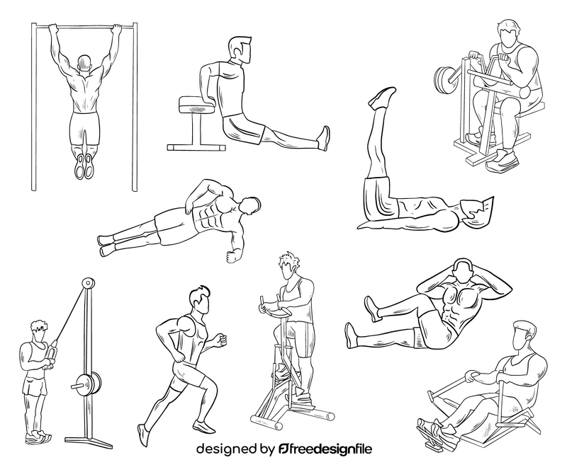 Gym training black and white vector