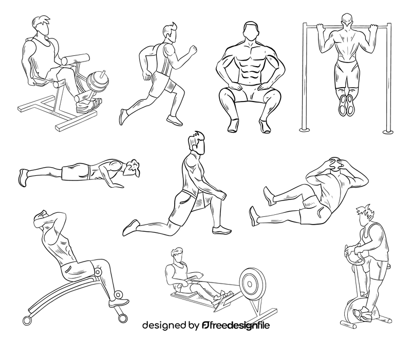 Gym exercise black and white vector