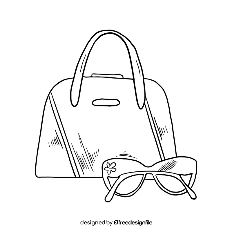 Bag with sunglasses black and white clipart