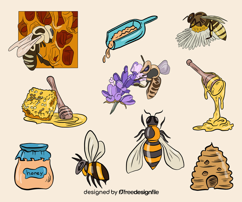 Bees, honey set vector