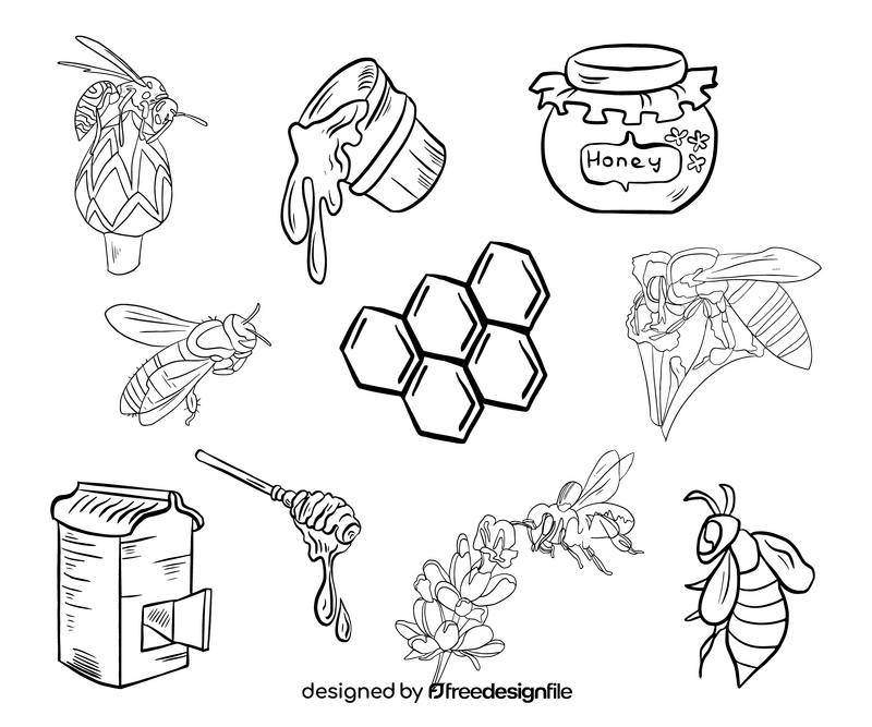 Free bees, honey black and white vector