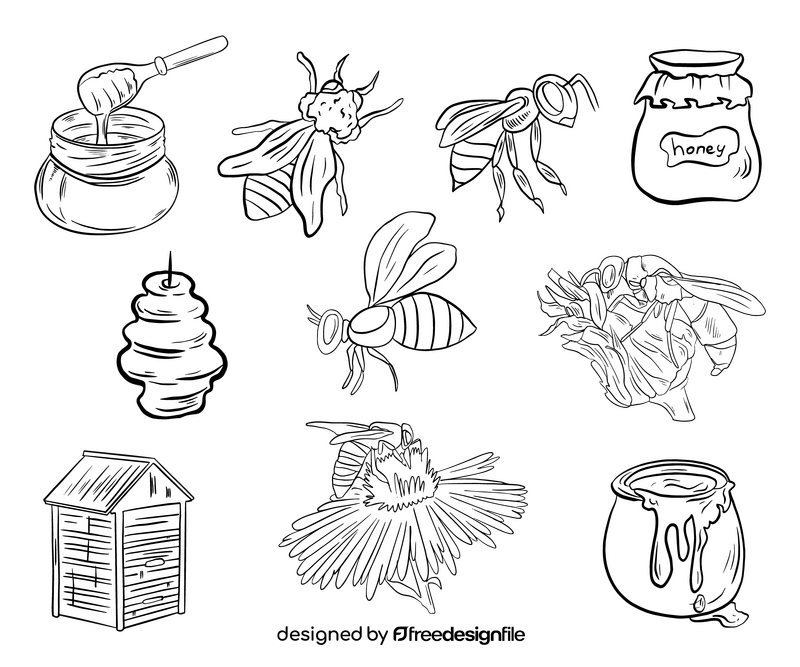 Bee illustration black and white vector