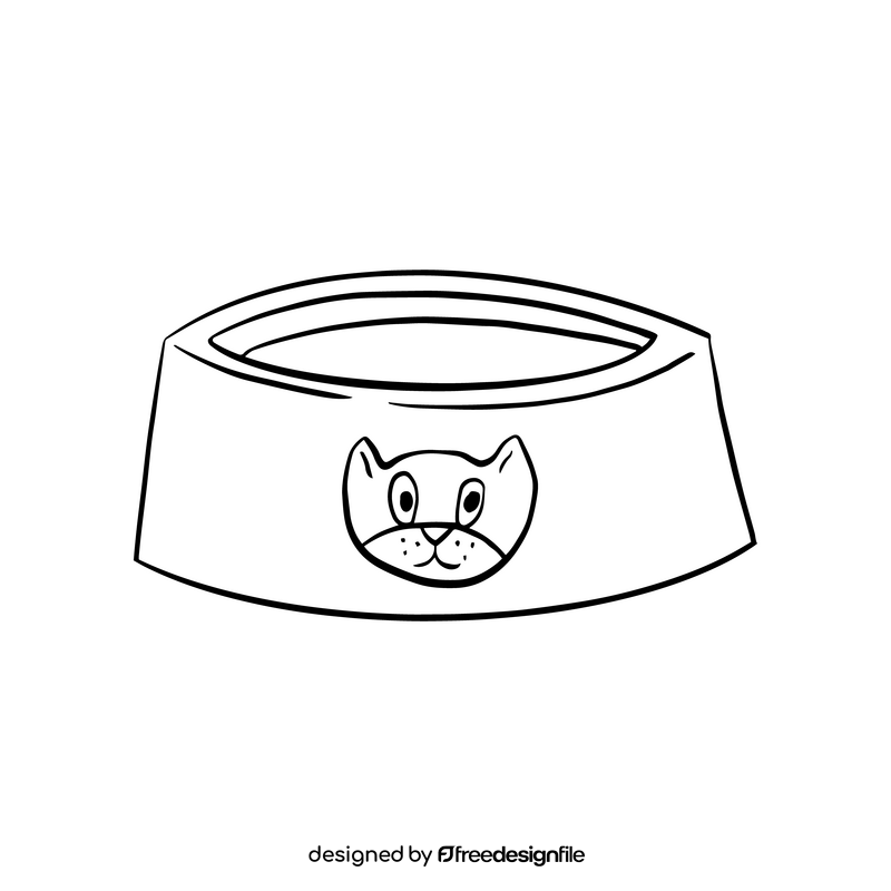Cat drinking bowl black and white clipart
