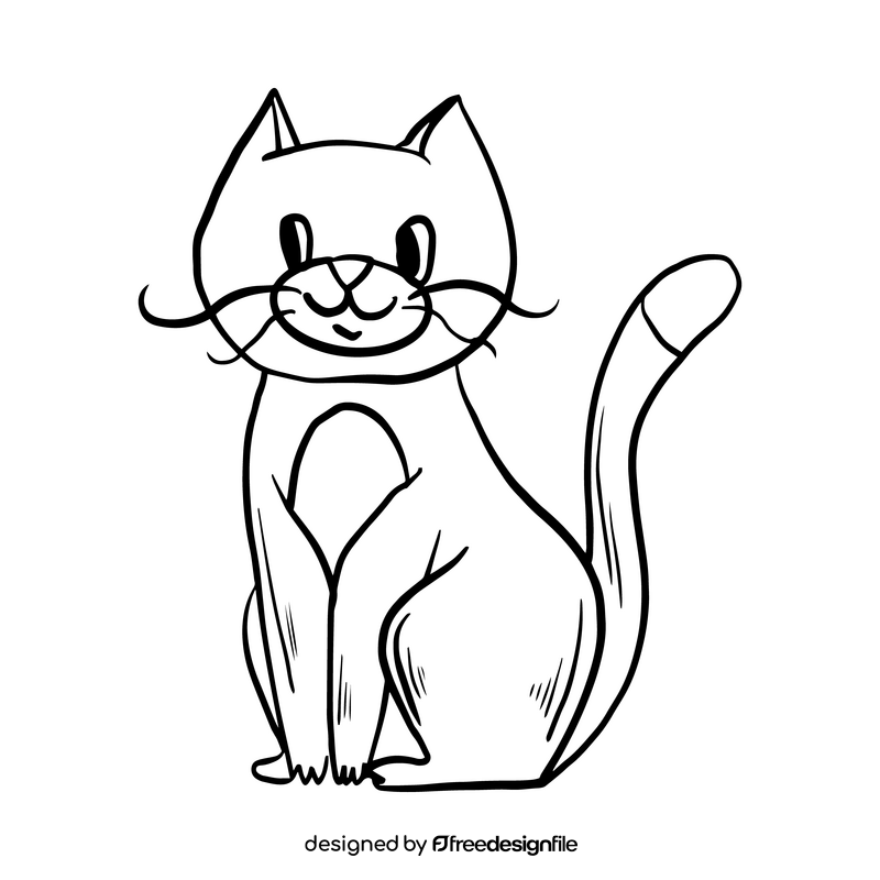 Cute cat illustration black and white clipart