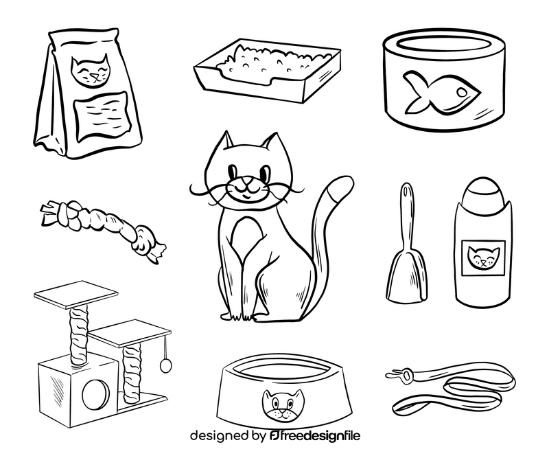 Free pet sets black and white vector