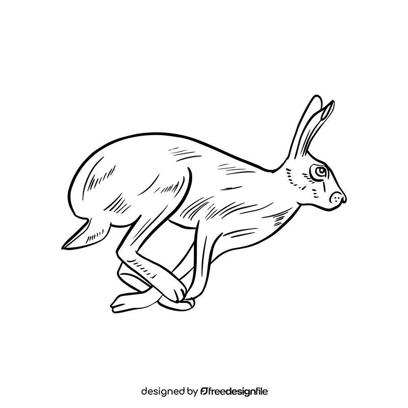 Running hare cartoon black and white clipart