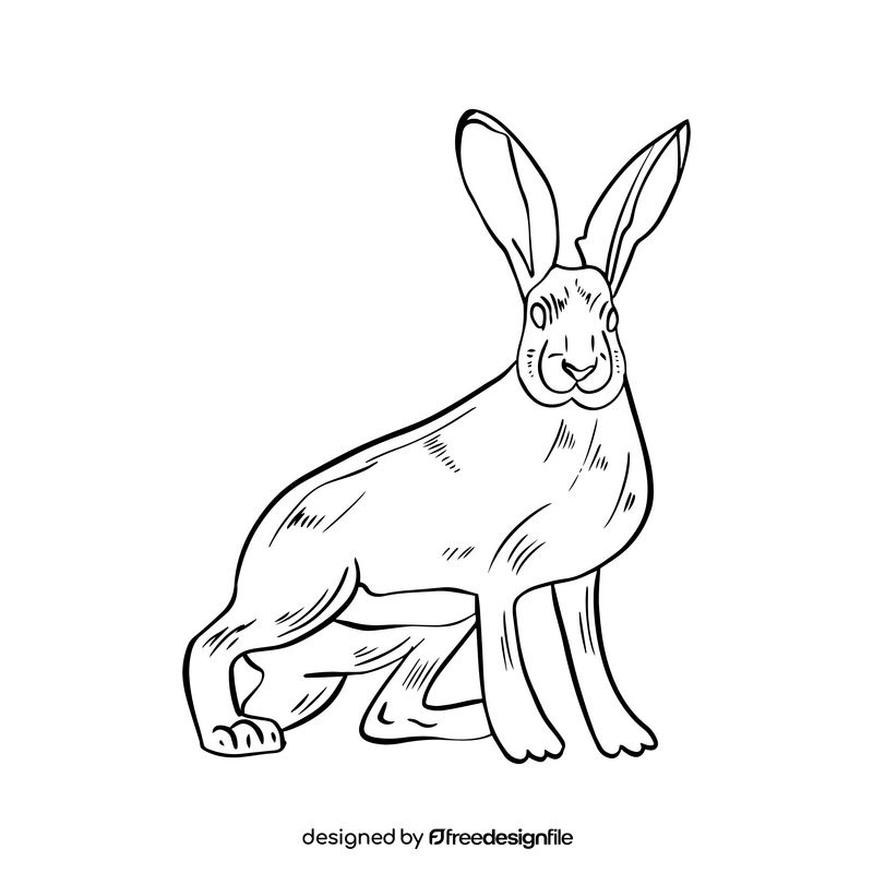 Cute hare black and white clipart