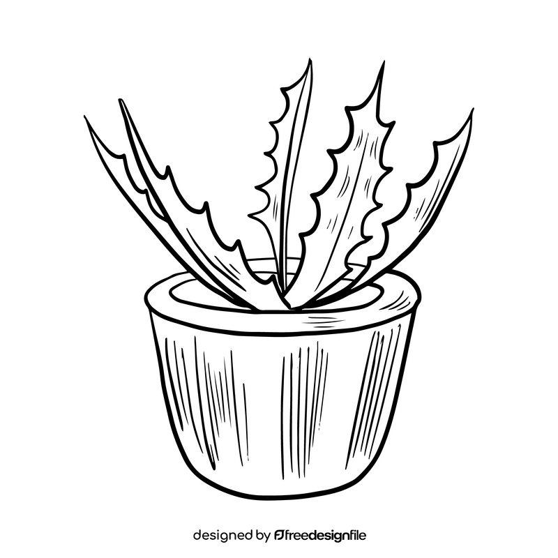 Cartoon flower in a pot black and white clipart