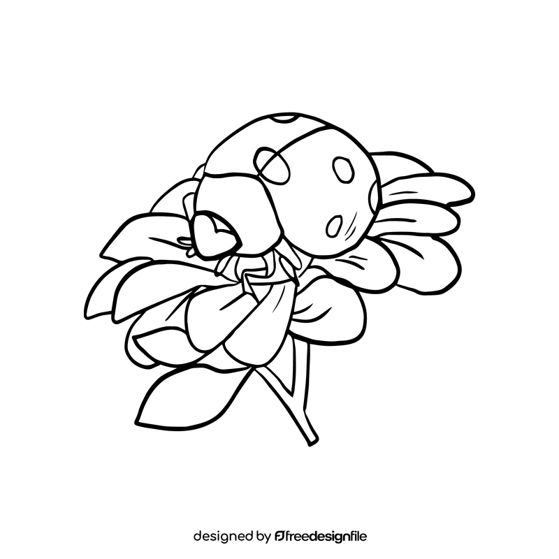 Ladybug on a flower black and white clipart