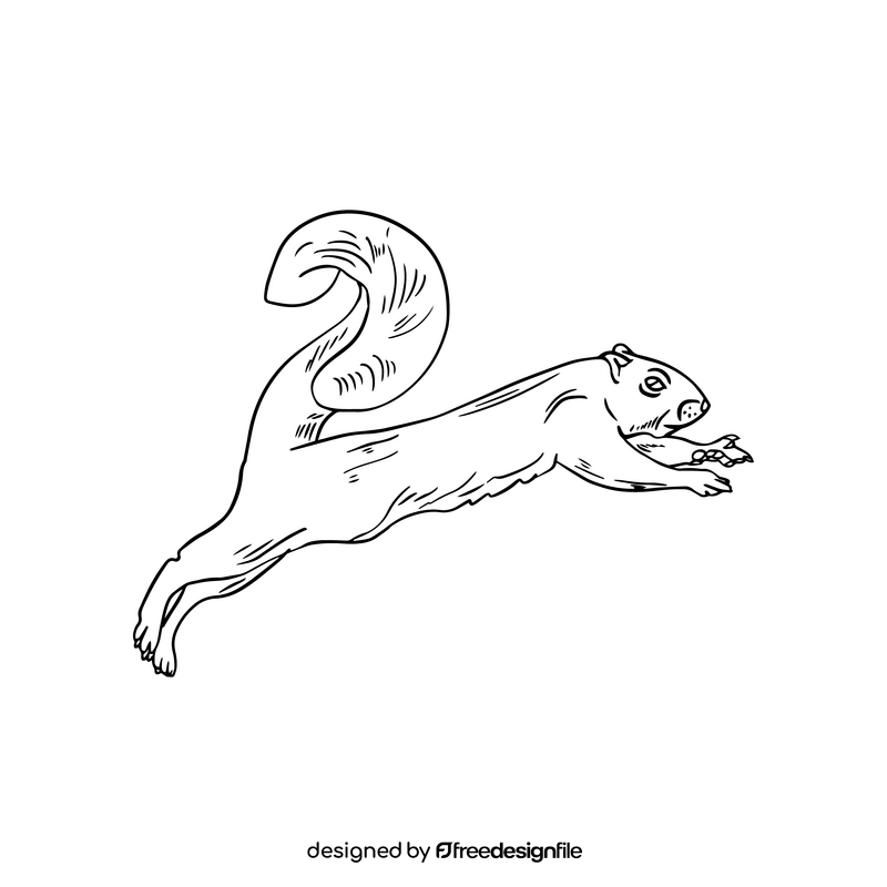 Running squirrel black and white clipart