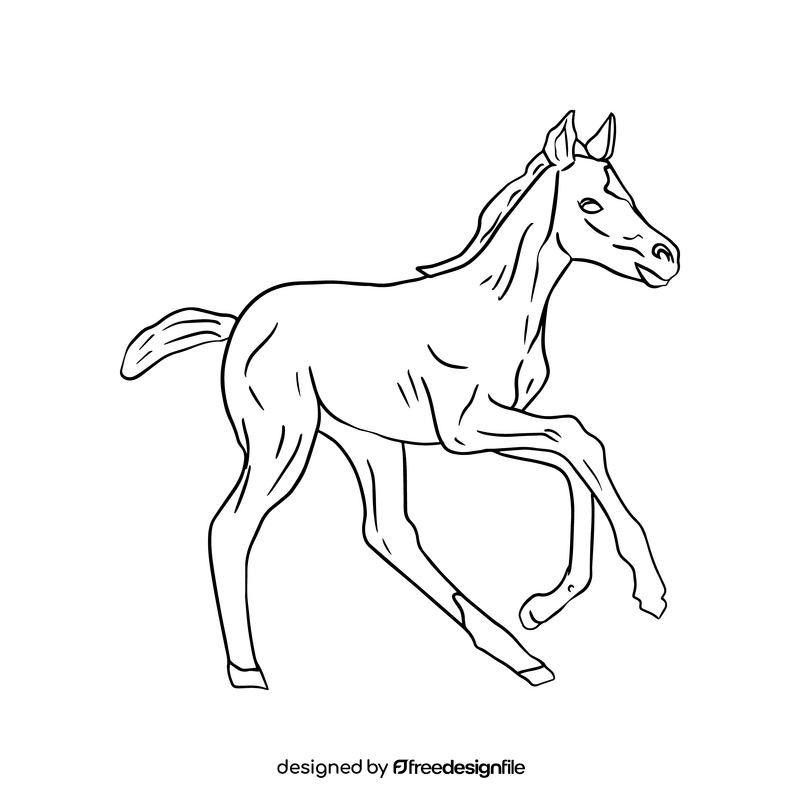 Cute horse drawing black and white clipart