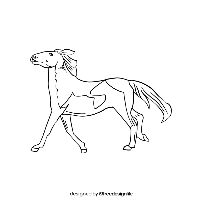 Mare, female horse black and white clipart