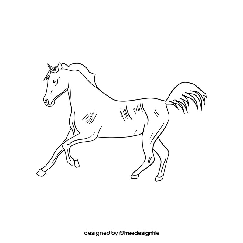 Cute horse black and white clipart