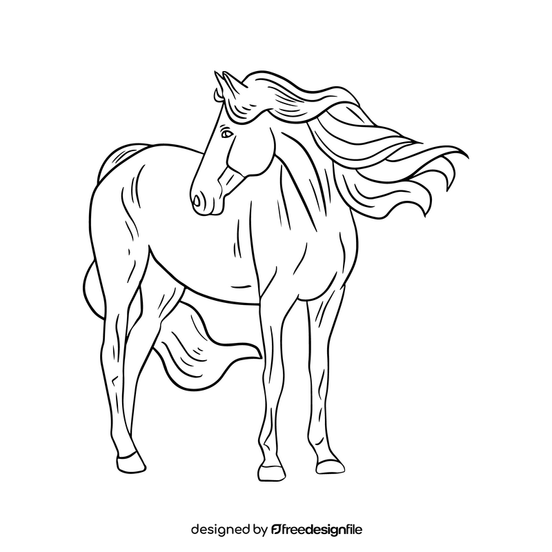 Cute mare, female horse black and white clipart