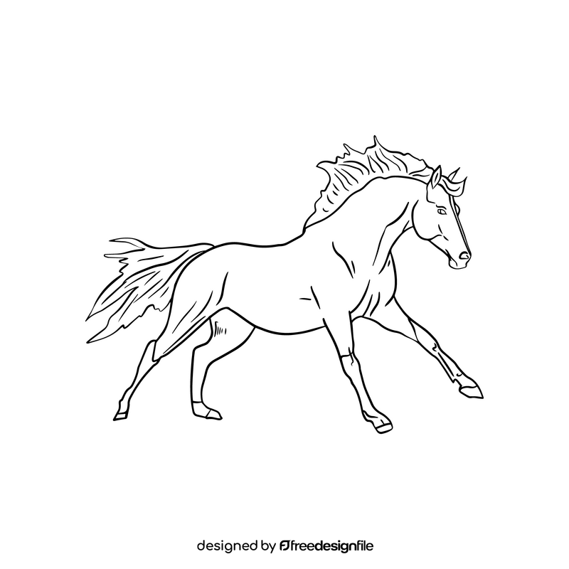 Running horse black and white clipart free download