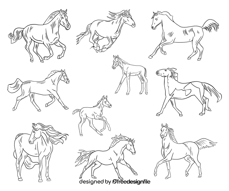 Horses black and white vector