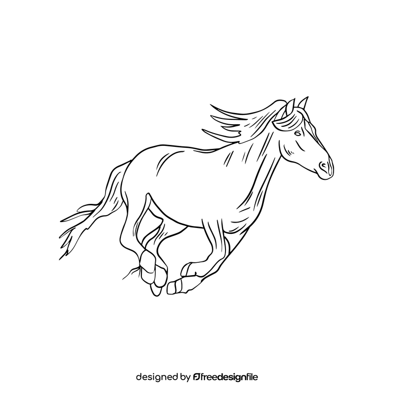 Fast running horse black and white clipart