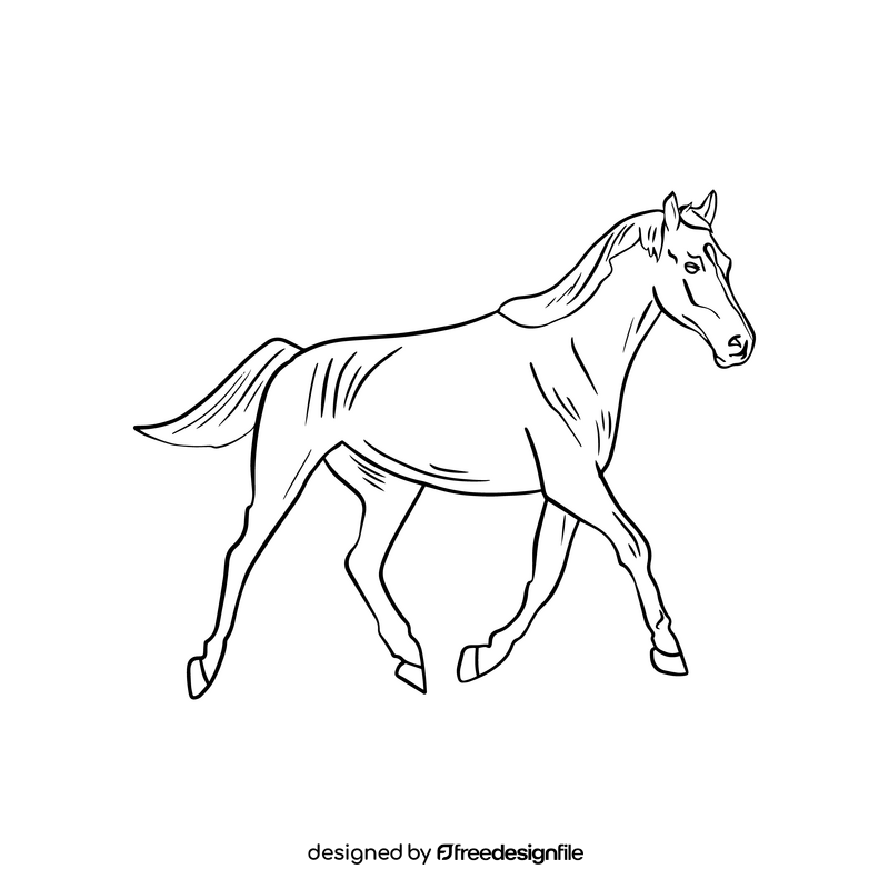 Beautiful mare, horse black and white clipart