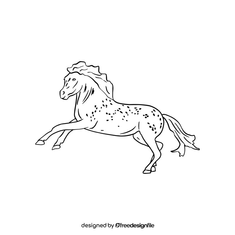 Horse running black and white clipart