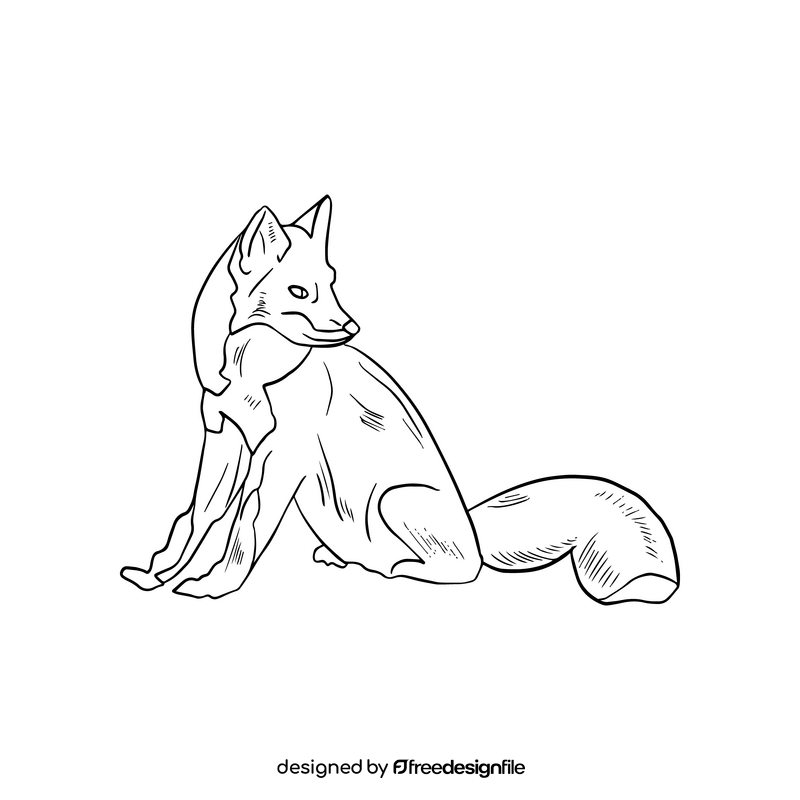 Cute fox drawing black and white clipart