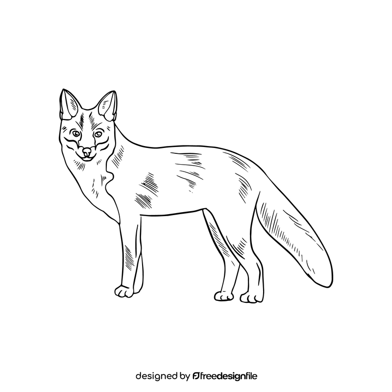 Cute fox black and white clipart