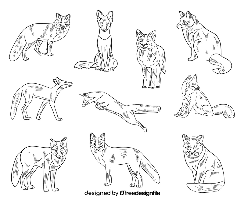 Free foxes black and white vector