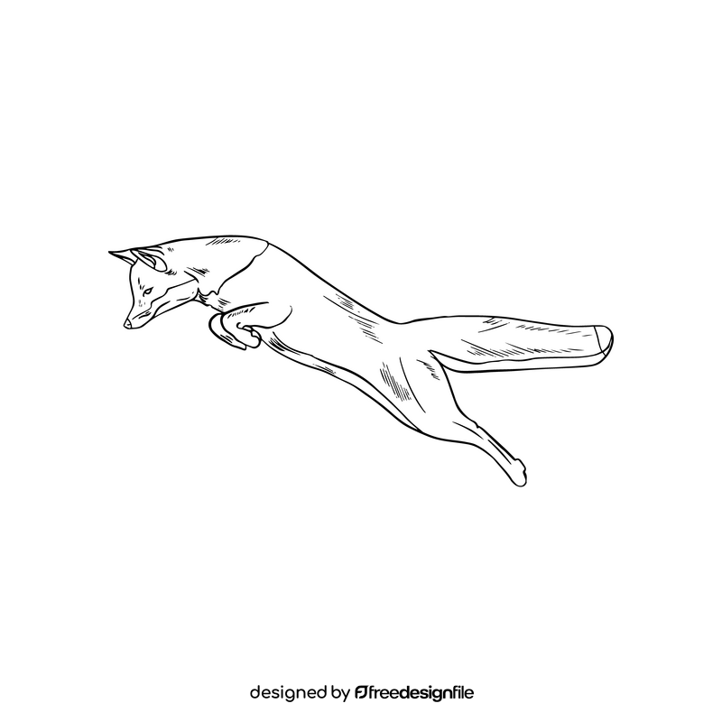 Jumping fox black and white clipart