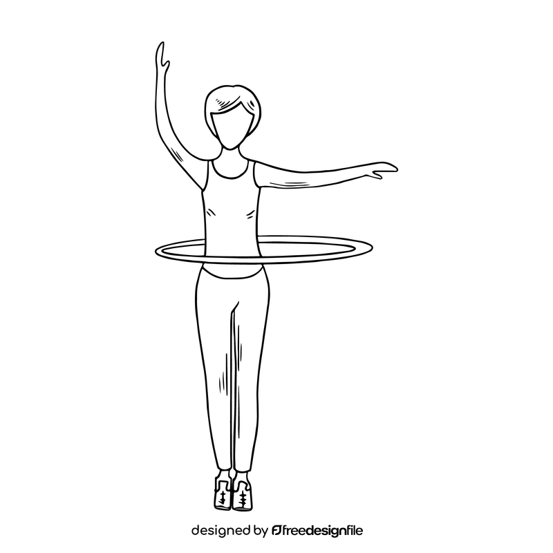 Woman hula hooping black and white clipart