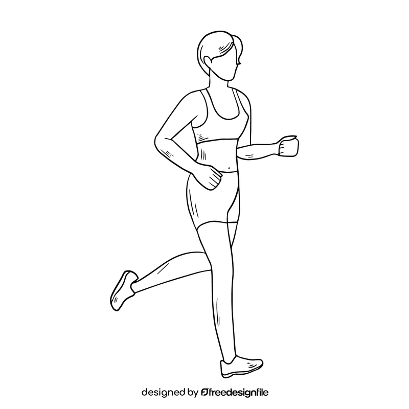 Free girl running black and white clipart