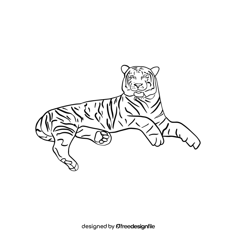 Cartoon tiger drawing black and white clipart