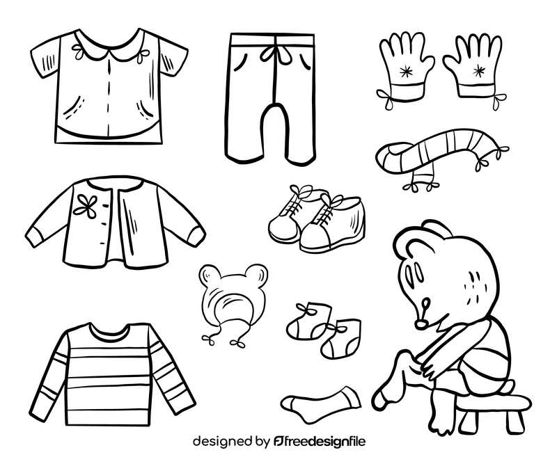 Cute baby clothes black and white vector free download