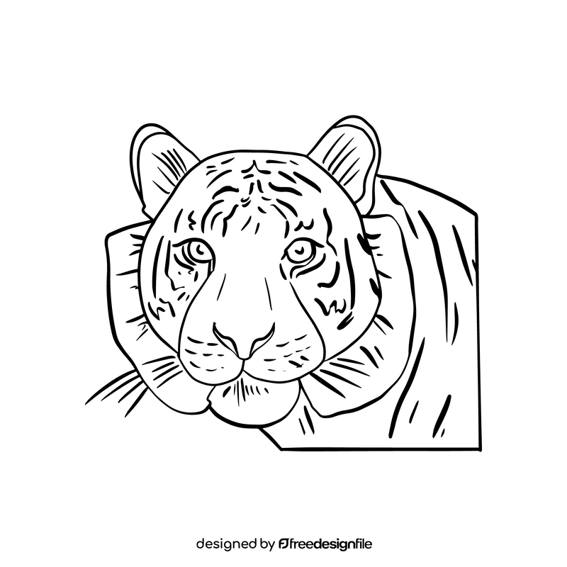 Tiger face black and white clipart