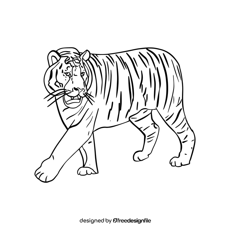 Cartoon tiger black and white clipart