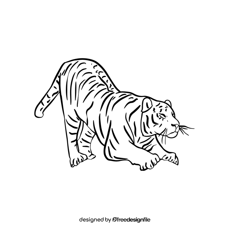 Tiger cartoon black and white clipart