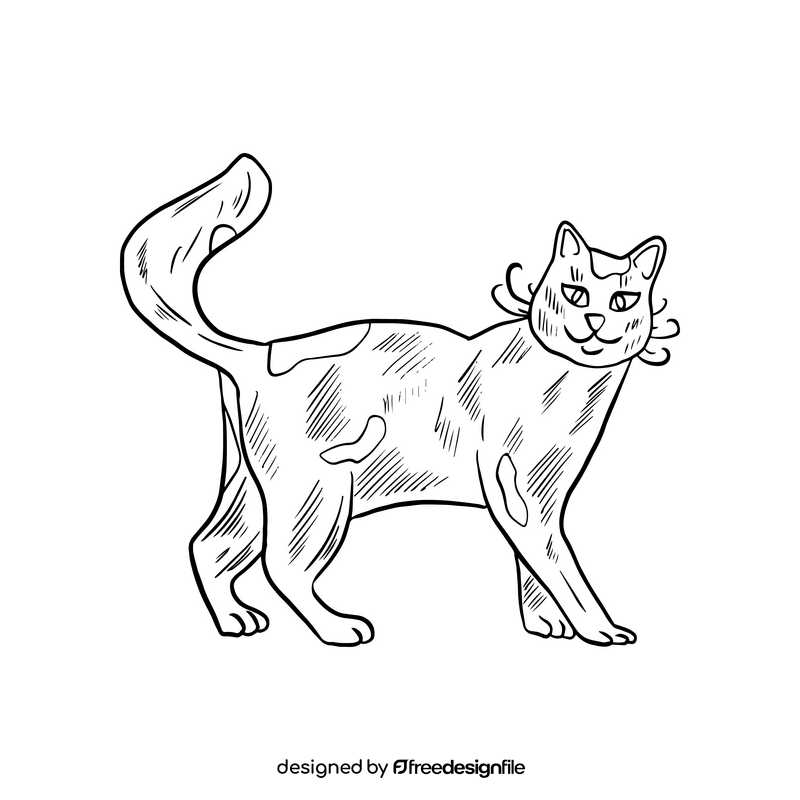 Free cat illustration black and white clipart