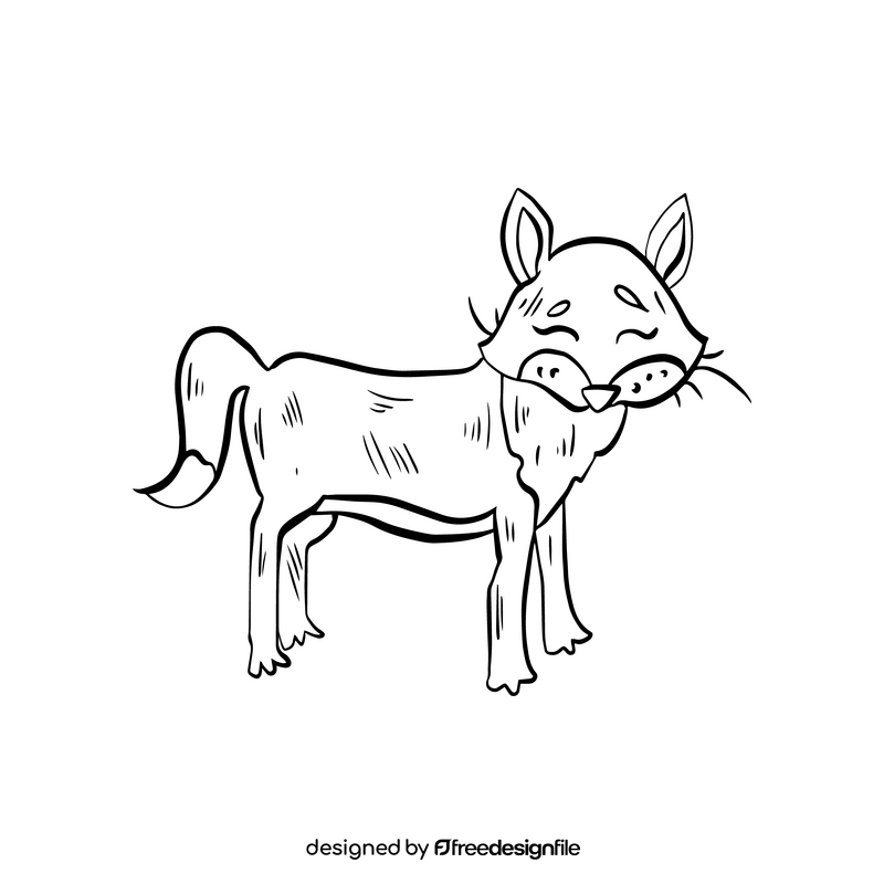 Cute fox drawing black and white clipart