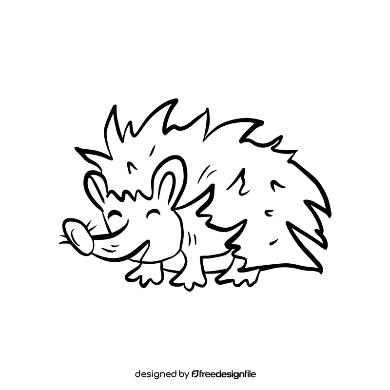 Cute hedgehog cartoon black and white clipart