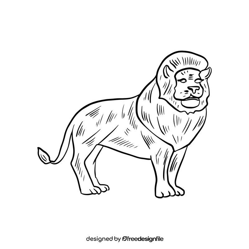 Free lion cartoon black and white clipart