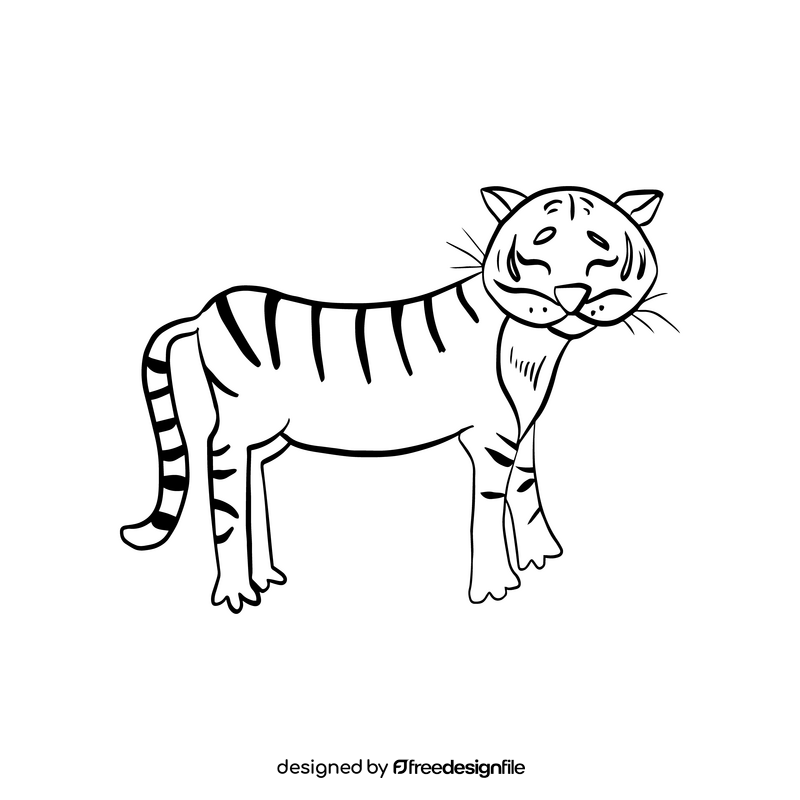 Cartoon tiger illustration black and white clipart