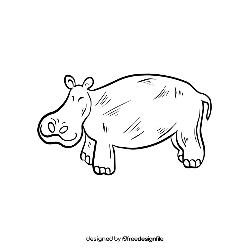Hippo black and white clipart