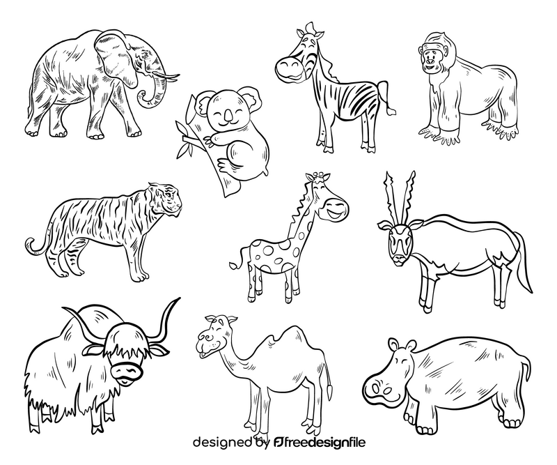 African Animals Black And White Vector Free Download