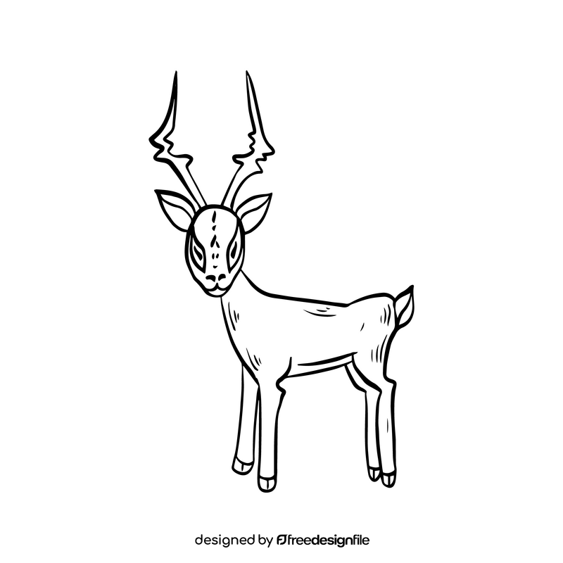 Antelope cartoon black and white clipart