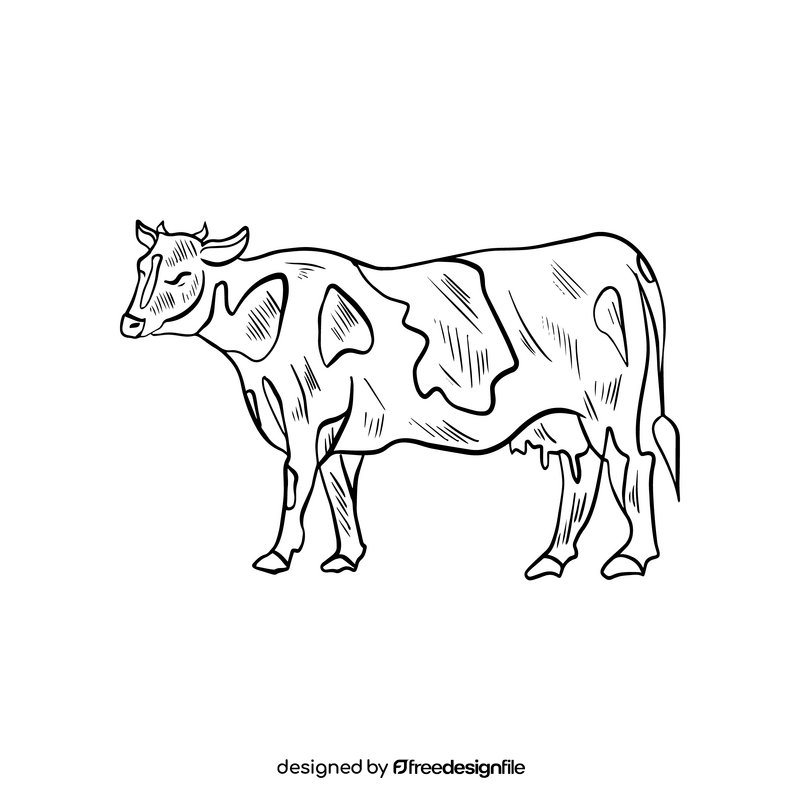 Cow animal drawing black and white clipart