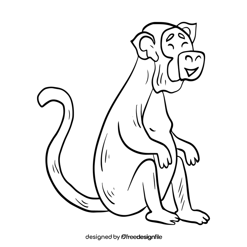 Monkey animal cartoon black and white clipart