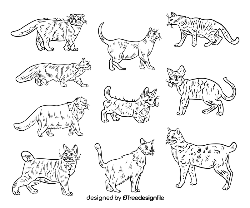 Cartoon cats black and white vector