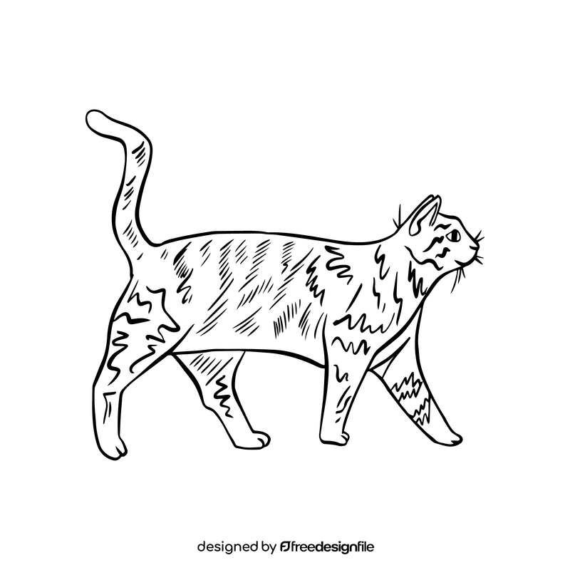 Cat pet illustration black and white clipart
