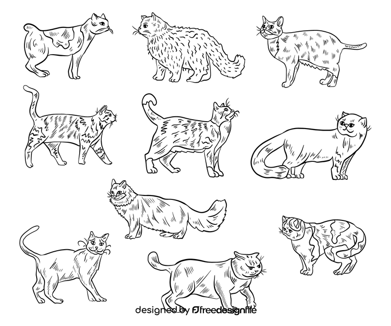 Free cartoon cats black and white vector